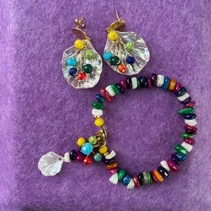 Multicolor Gem Bracelet with Earrings Set
